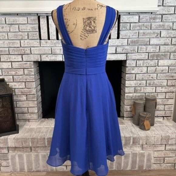 AZAZIE GRACE Royal Blue A-Line Pleated Chiffon Dress Size 6 Bridesmaid Wedding - Picture 2 of 10